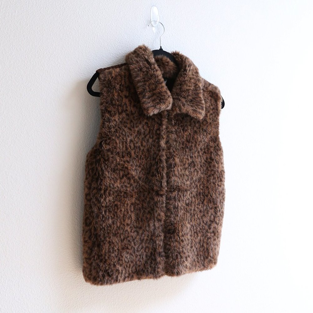 Rare Unique Vintage Dark Leopard Faux Fur Vest Size S - Made in Korea